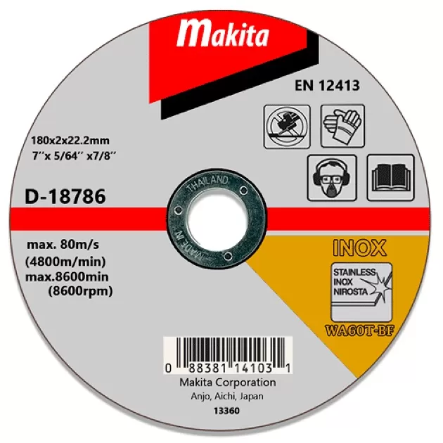 Thin Cut-off Wheels for Stainless Steel - Flat Center (D-series), 180X2X22.23mm, (Grit WA36R)