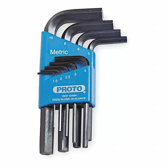 Hex Key Set, 1.5 - 10mm, L-Shaped, Short , MADE IN USA