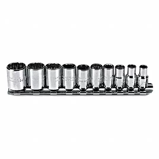 Socket Set, Socket Size Range 3/16 in to 9/16 in, Hand, Drive Size 1/4 in, SAE, 12-Point