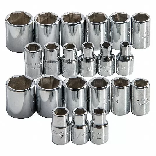 Socket Set, Socket Size Range 3/16 in to 9/16, 4 mm to 14 mm, Drive Size 1/4 in 33HE19