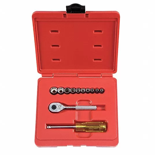 Socket Wrench Set, Socket Size Range 3/16 inch to 9/16 inch, Drive Size 1/4 inch, Drive Type Hand, Chrome