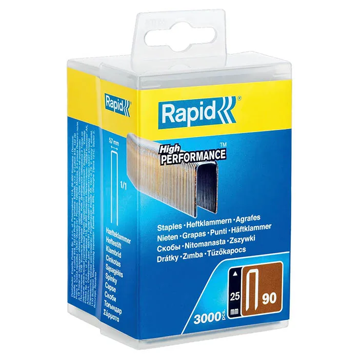 Narrow Crown Gun Staples, Leg Length 25 mm, No.90, 3000 Pieces, Galvanized