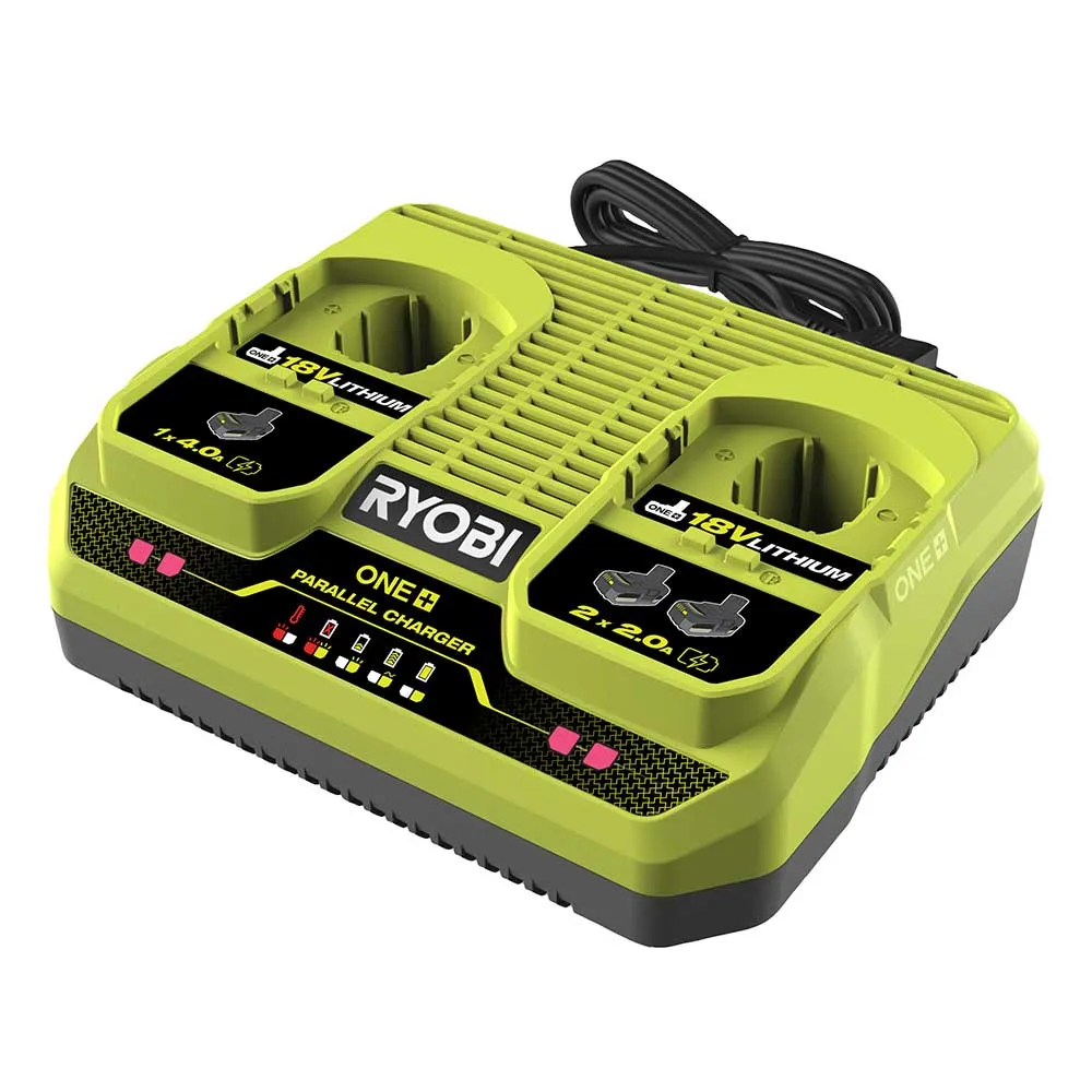 18V Dual Port Charger, 4A Charge Rate, Charges Two Batteries Simultaneously