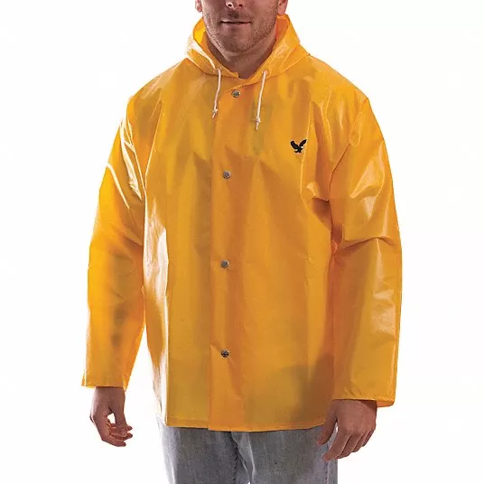 Rain Jacket with Hood, Rain Jacket, XL, Gold, Snaps with Storm Flap, Attached Hood
