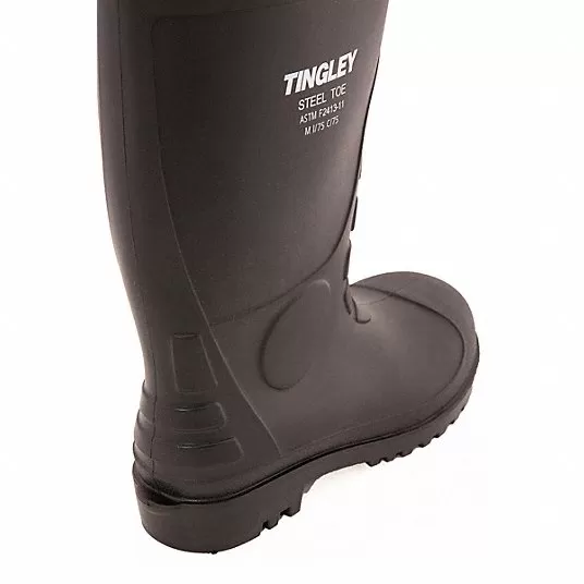 TINGLEY, Rubber Boot, Men's, 7, Knee, Steel Toe Type, PVC, Black, 1 PR