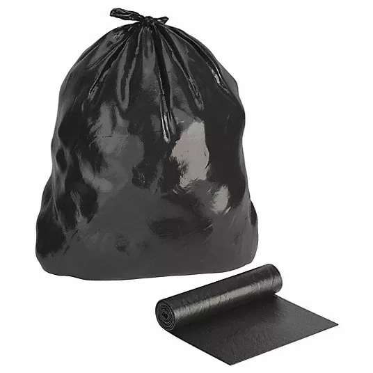 Trash Bags: 10 gal Capacity, 24 inch Width, 23 inch Height, 0.35 mil Thick, Black, 500 PK