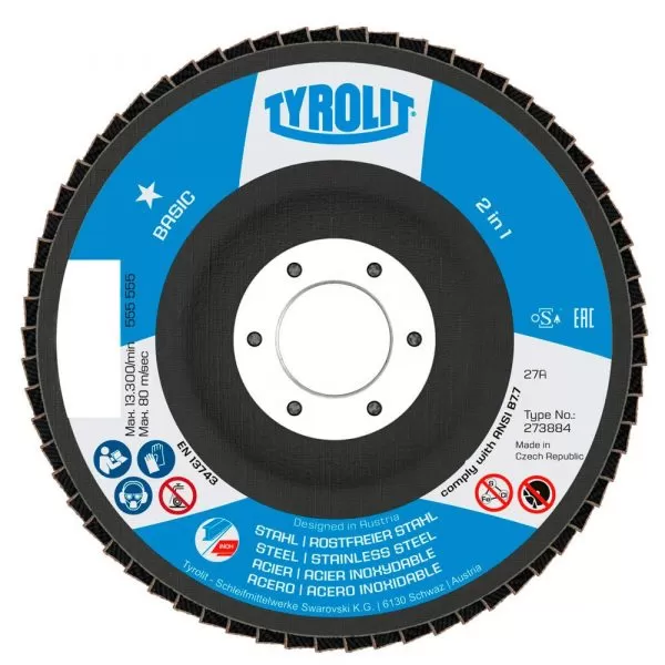 FLAP DISC, SS, 5', 125X22,23, 27A, A60 S-B, BASIC