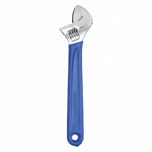 Adjustable Wrench, Alloy Steel, Chrome, 6 inch Overall Lg, 15/16 inch Jaw Capacity, Plain Grip