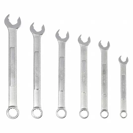 Combination Wrench Set, Alloy Steel, Satin, 6 Tools, 8 mm to 14 mm Range of Head Sizes