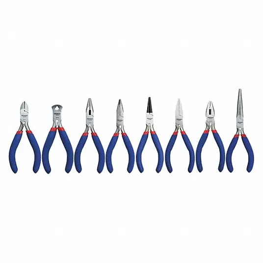 Plier Set, 8 Pliers, Standard Cushion Grip, Manual, Pouch, 6 - 9 Pliers Range