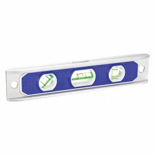 Torpedo Level, 9 inch Lg, 3 Vials, Blue, Top Read, Aluminum, Magnetic